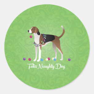 American Foxhound Feliz Naughty Dog Christmas Classic Round Sticker