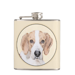 American Foxhound Painting - Cute Original Dog Art Hip Flask