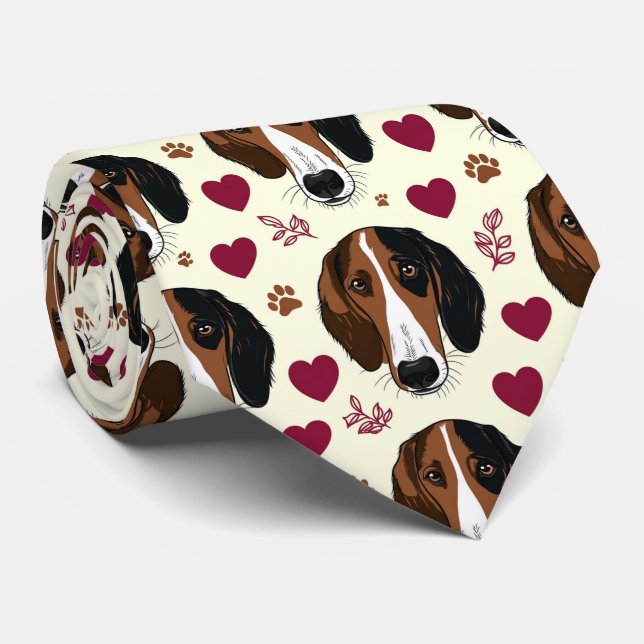 American Foxhound Valentine Hearts Pattern Dog Tie (Rolled)