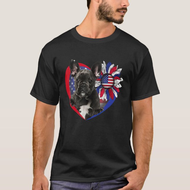 American French Bulldog Dog Heart 4th Of July USA  T-Shirt (Front)