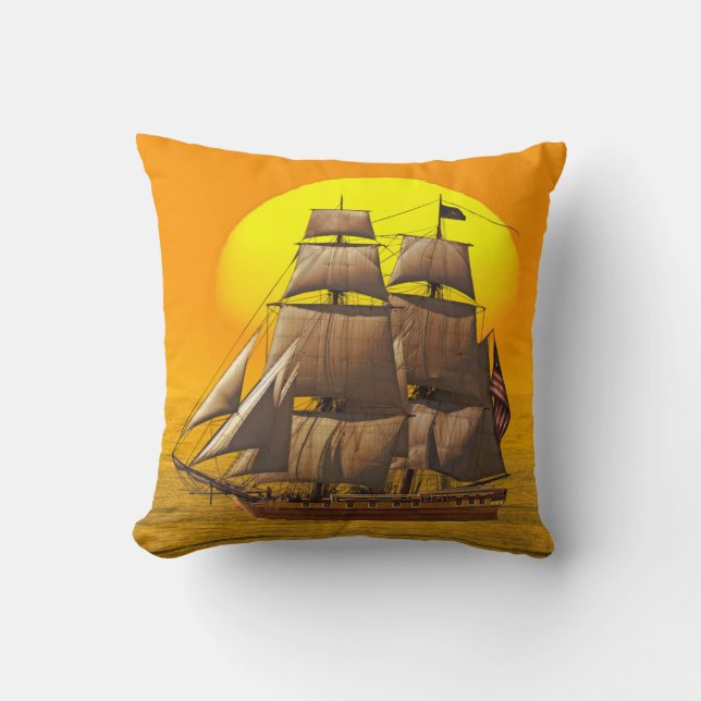 American Frigate Sails at Sunset Cushion (Front)