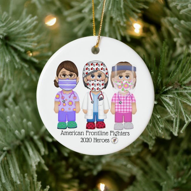 American Frontline Fighters Women Ceramic Ornament (Tree)