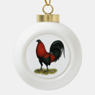 American Game BB Black Red Rooster Ceramic Ball Christmas Ornament