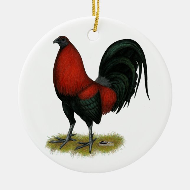 American Game BB Black Red Rooster Ceramic Tree Decoration (Front)