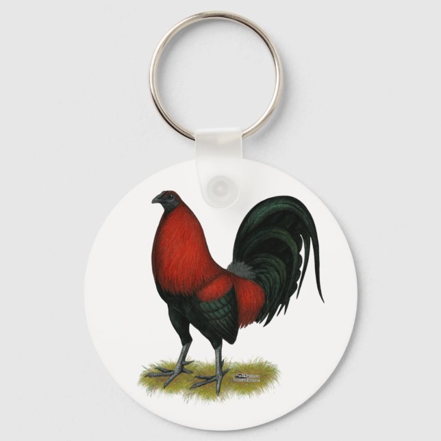 American Game BB Black Red Rooster Key Ring (Front)