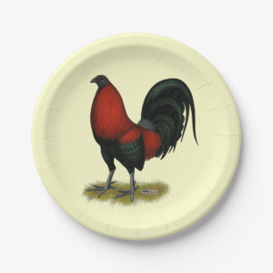 American Game BB Black Red Rooster Paper Plate