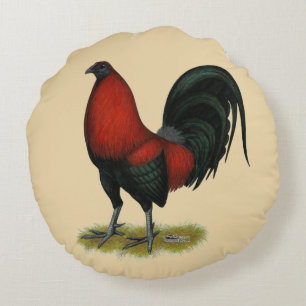 American Game BB Black Red Rooster Round Cushion