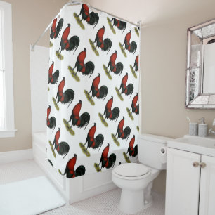 American Game BB Black Red Rooster Shower Curtain