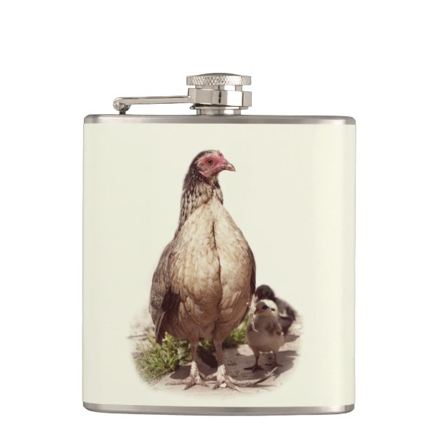 American Game Hen and Baby Chickens Hip Flask (Front)