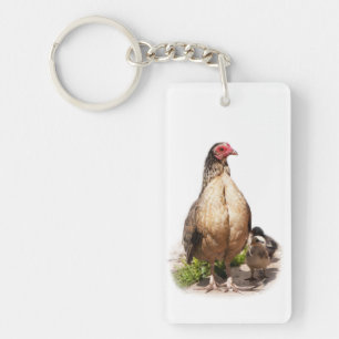 American Game Hen and Baby Chickens Key Ring