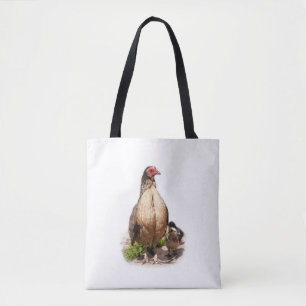 American Game Hen and Baby Chickens Tote Bag