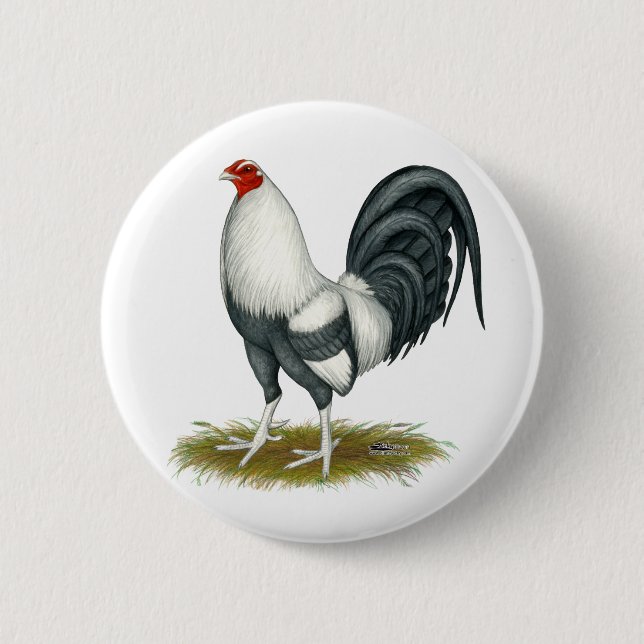 American Game Silver Blue Gamecock 6 Cm Round Badge (Front)