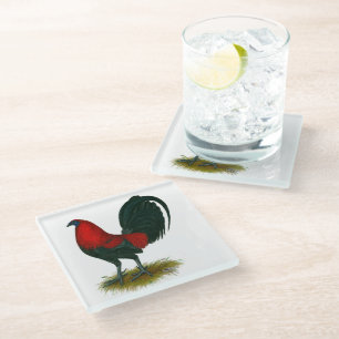 American Gamecock:  Brown Red Glass Coaster