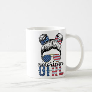 American Girl 4th Of July Messy Bun Usa Flag Ameri Coffee Mug