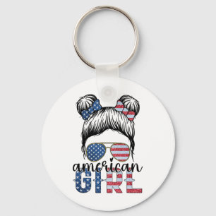 American Girl 4th Of July Messy Bun Usa Flag Ameri Key Ring