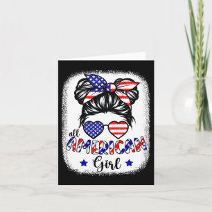 American Girl 4th Of July Shirt Women Messy Bun Us Card