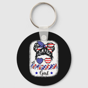 American Girl 4th Of July Shirt Women Messy Bun Us Key Ring