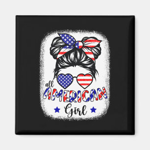 American Girl 4th Of July Shirt Women Messy Bun Us Magnet