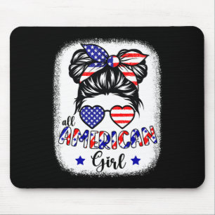 American Girl 4th Of July Shirt Women Messy Bun Us Mouse Pad