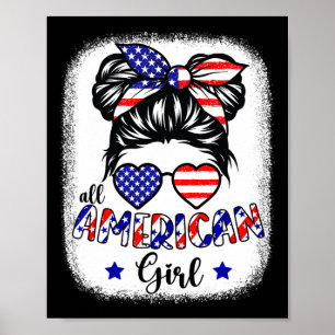 American Girl 4th Of July Shirt Women Messy Bun Us Poster