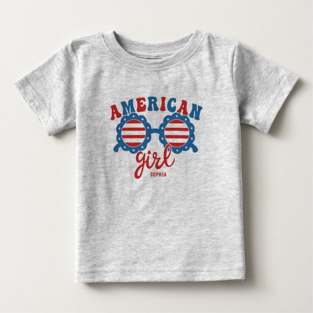 American Girl 4th of July Sunglasses Summer Baby T-Shirt (Front)