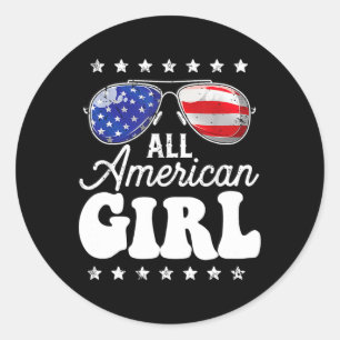 American Girl 4th Of July Usa Boys Patriotic Teens Classic Round Sticker