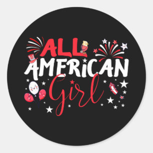 American girl for independence day _ girls classic round sticker