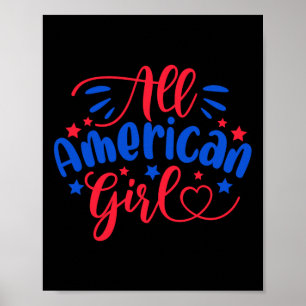 American Girl Independence Day 4th July Usa Flag A Poster