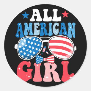 American girl retro sunglasses usa flag funny 4th classic round sticker