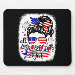 American girl usa flag 4th july women kids patriot mouse pad