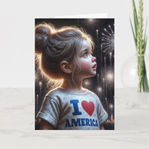 American Girl Watching Fireworks Card