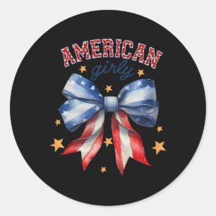 American Girly Coquette Bow 4th Of July Flag Women Classic Round Sticker