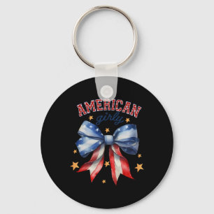 American Girly Coquette Bow 4th Of July Flag Women Key Ring