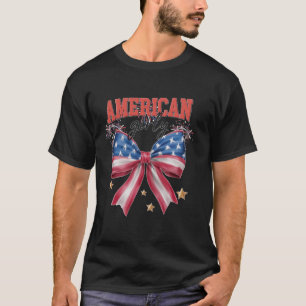 American Girly Coquette Bow USA American Flag July T-Shirt