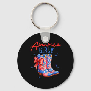 American Girly Cowgirl Boots Coquette Patriotic 4t Key Ring
