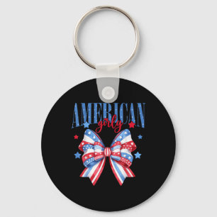 American Girly Cute Coquette Bow 4th Of July Usa W Key Ring