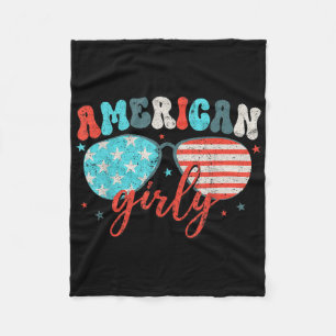 American Girly Sungles Us Flag Patriotic 4th Of Ju Fleece Blanket