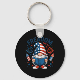 American Gnome Reader Freadom Flag Patriotic Key Ring