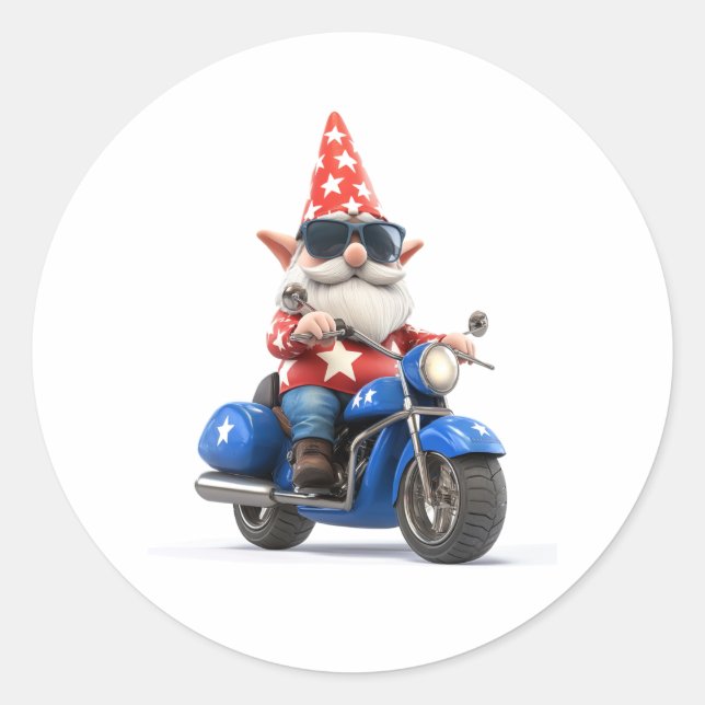 American Gnome Riding Motorcycle Classic Round Sticker (Front)