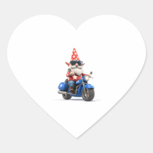 American Gnome Riding Motorcycle Heart Sticker