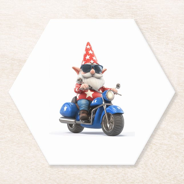 American Gnome Riding Motorcycle Paper Coaster (Front)