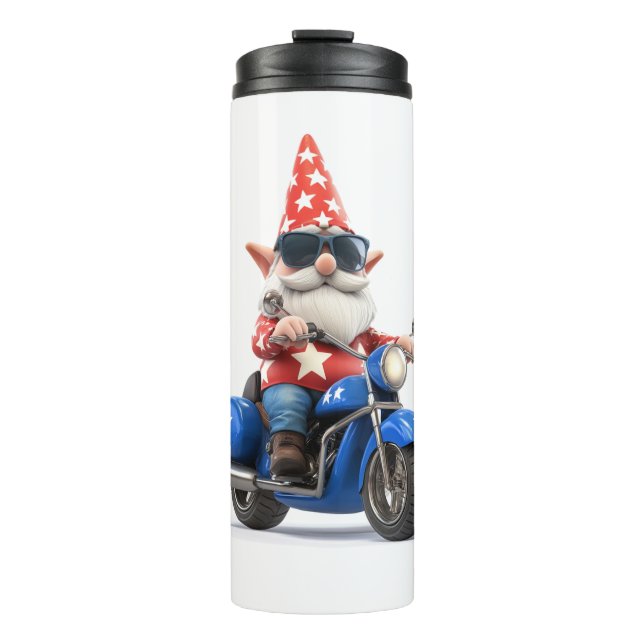 American Gnome Riding Motorcycle Thermal Tumbler (Front)