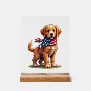 American Golden Puppy Vintage Patriotic Shirt 4 Acrylic Sign