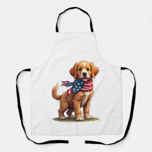 American Golden Puppy Vintage Patriotic Shirt 4 Apron