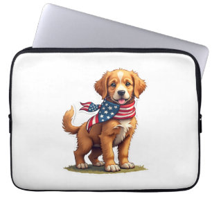 American Golden Puppy Vintage Patriotic Shirt 4 Laptop Sleeve