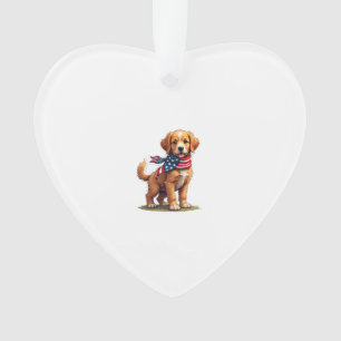 American Golden Puppy Vintage Patriotic Shirt 4 Ornament