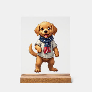 American Golden Puppy Vintage Patriotic Shirt Acrylic Sign