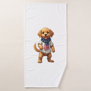 American Golden Puppy Vintage Patriotic Shirt Bath Towel