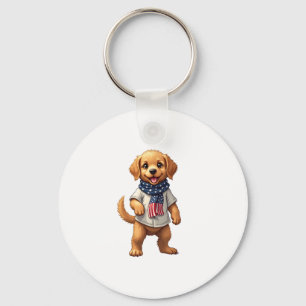 American Golden Puppy Vintage Patriotic Shirt Key Ring