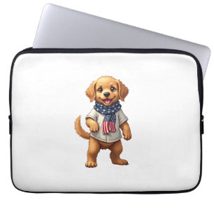 American Golden Puppy Vintage Patriotic Shirt Laptop Sleeve